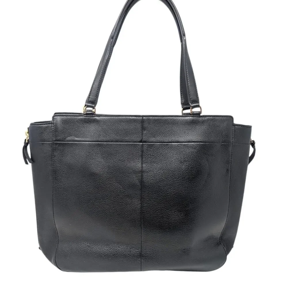 Tory Burch Ivy Side Zip Black Leather Tote Shoulder‎ Bag Gold Hardware